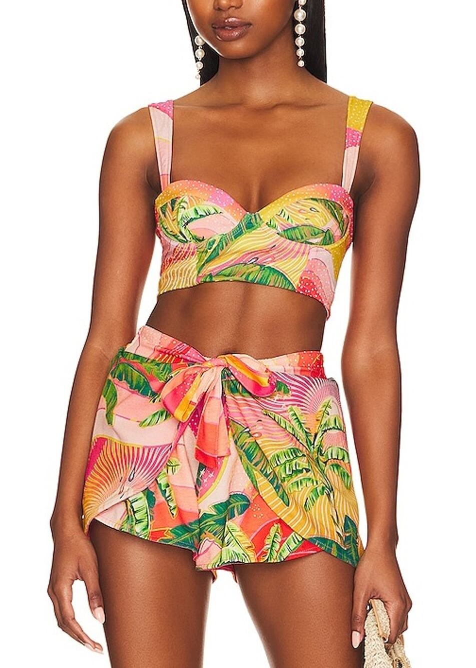 Agua Bendita Tropical Palm Passiflora Bustier Top Size M